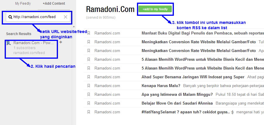 langkah memasukkan RSS website favorit Anda